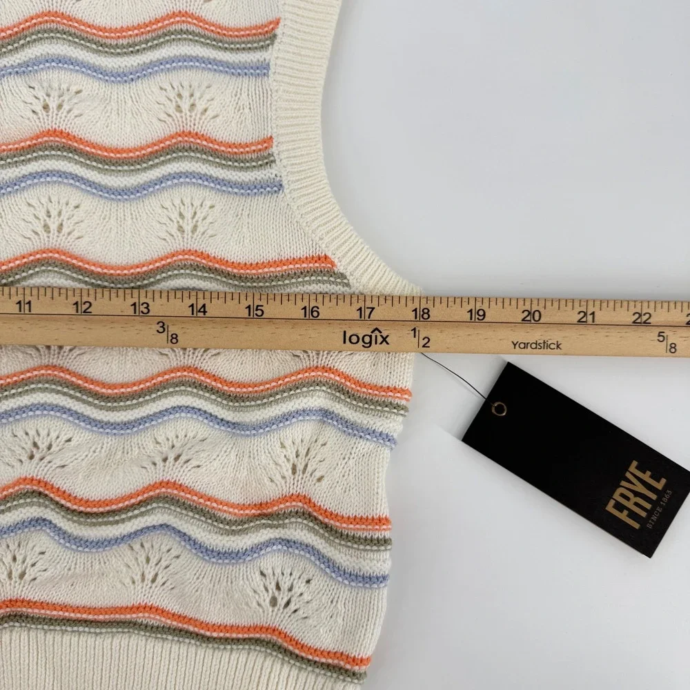 Frye Women Medium Salt Breeze Knit Vest Pointelle Combo‎ Stripe White NWT